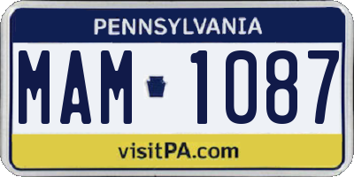 PA license plate MAM1087