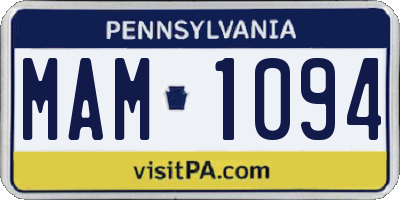 PA license plate MAM1094