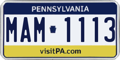 PA license plate MAM1113