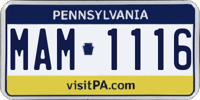PA license plate MAM1116