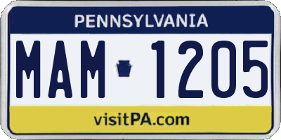 PA license plate MAM1205