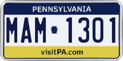 PA license plate MAM1301