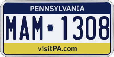 PA license plate MAM1308