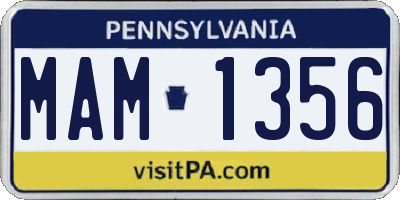 PA license plate MAM1356