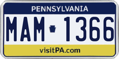 PA license plate MAM1366