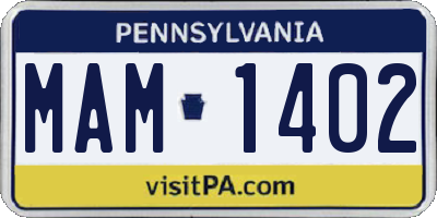 PA license plate MAM1402