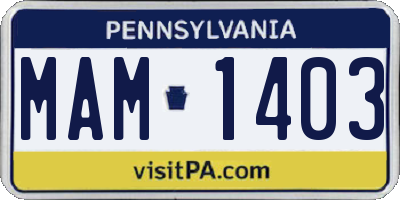 PA license plate MAM1403