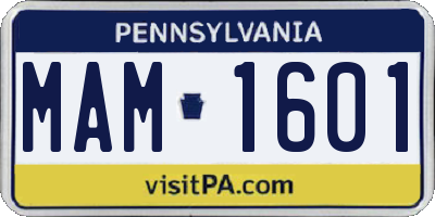PA license plate MAM1601