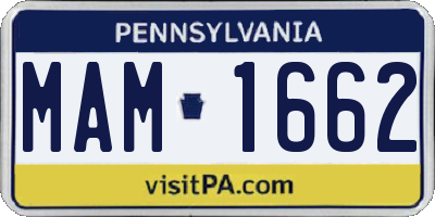 PA license plate MAM1662