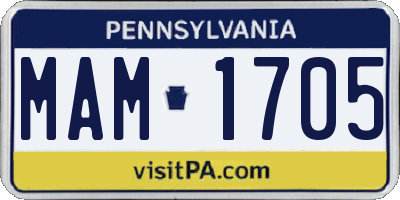 PA license plate MAM1705