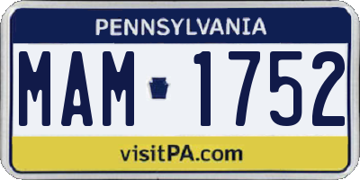 PA license plate MAM1752