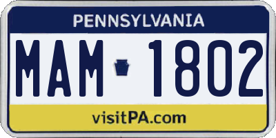 PA license plate MAM1802