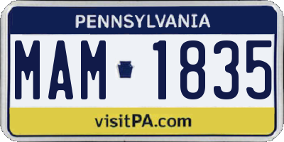 PA license plate MAM1835