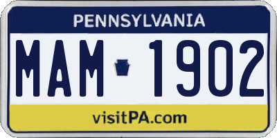PA license plate MAM1902