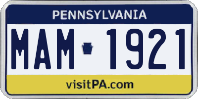 PA license plate MAM1921