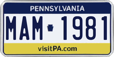 PA license plate MAM1981