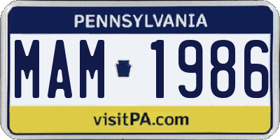 PA license plate MAM1986