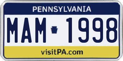 PA license plate MAM1998
