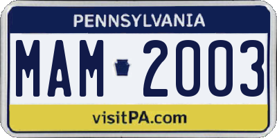 PA license plate MAM2003