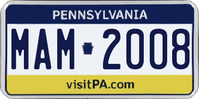 PA license plate MAM2008