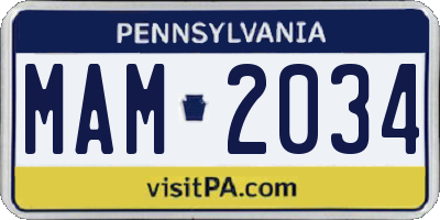 PA license plate MAM2034