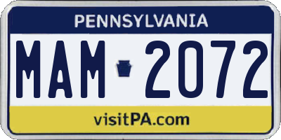 PA license plate MAM2072