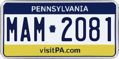 PA license plate MAM2081
