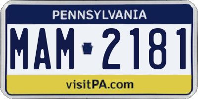 PA license plate MAM2181