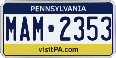 PA license plate MAM2353