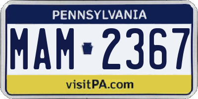 PA license plate MAM2367