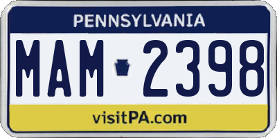 PA license plate MAM2398