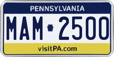 PA license plate MAM2500