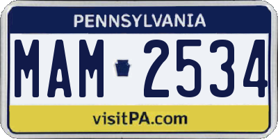 PA license plate MAM2534