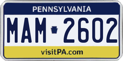 PA license plate MAM2602