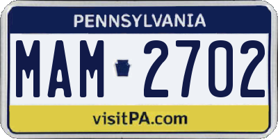 PA license plate MAM2702