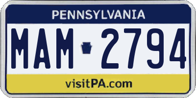 PA license plate MAM2794
