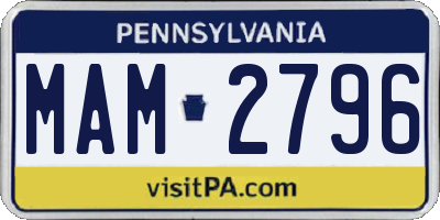 PA license plate MAM2796