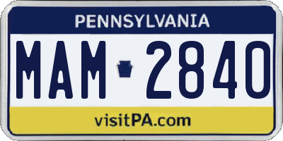 PA license plate MAM2840