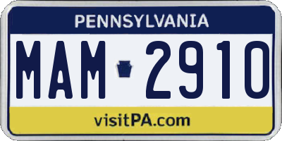 PA license plate MAM2910