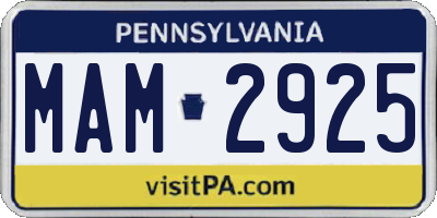 PA license plate MAM2925
