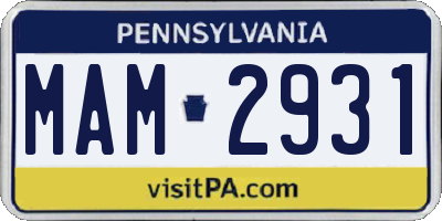 PA license plate MAM2931