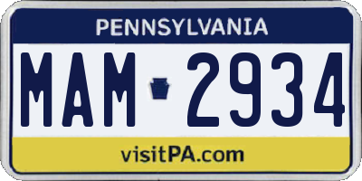 PA license plate MAM2934