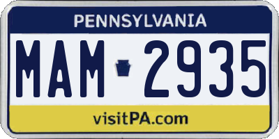 PA license plate MAM2935