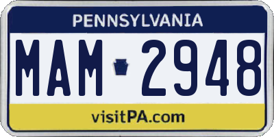 PA license plate MAM2948