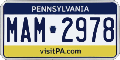 PA license plate MAM2978