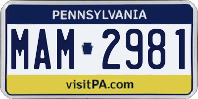 PA license plate MAM2981