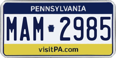 PA license plate MAM2985