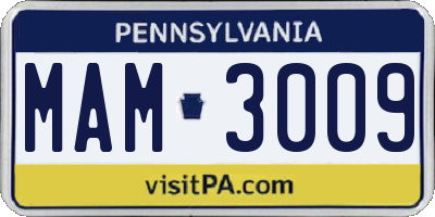 PA license plate MAM3009