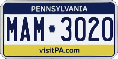 PA license plate MAM3020