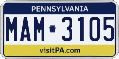 PA license plate MAM3105